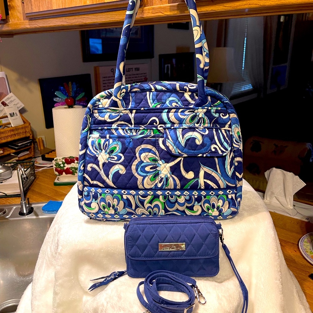 Vera Bradley “Mediterranean” Bowler Bag w/Crossbody Wallet - Picture 1 of 16